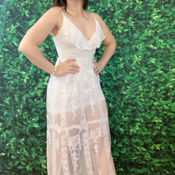 Embroidered Mesh White Maxi Dress - Picture 4 of 8